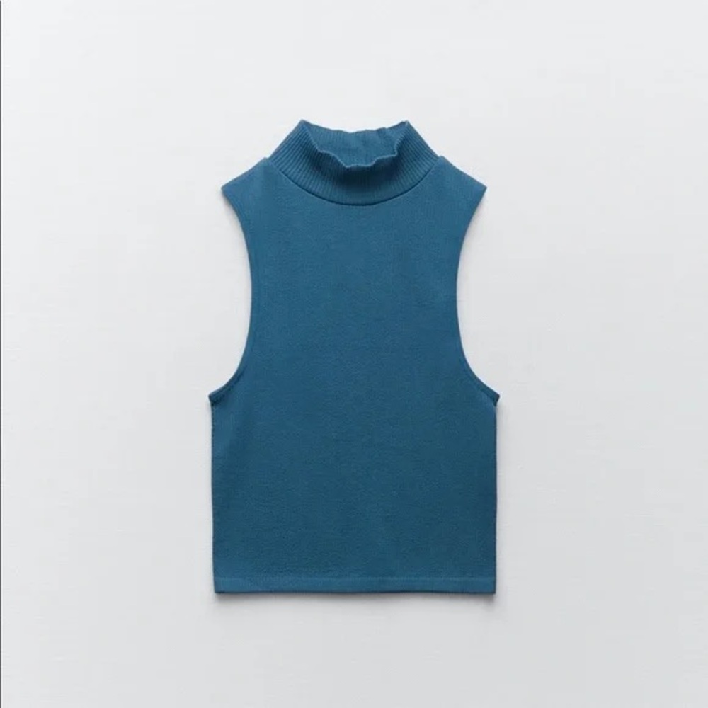 Zara Blue Ribbed Tank Top